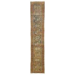 Antiker Lilihan-Läufer in Blau & Rosa, handgefertigt, floral designt, Wolle