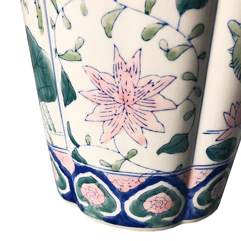 asian chinoiserie vase navy pink