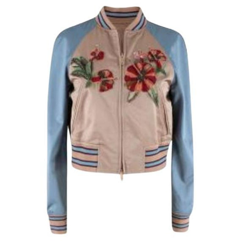 Valentino Blue and Pink Embroidered Silk Bomber Jacket - xxs For Sale at  1stDibs