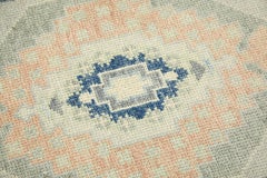 Blue & Pink Geometric Design Handwoven Wool Turkish Oushak Rug