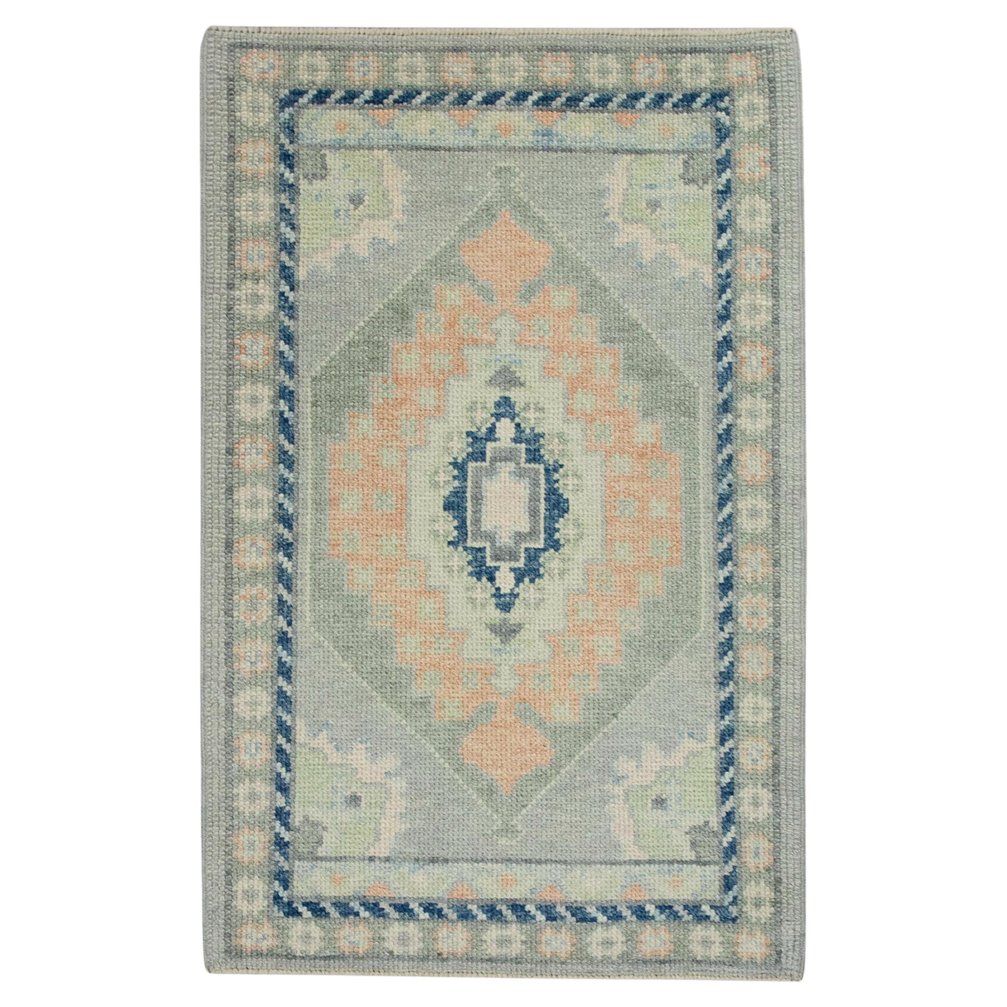 Pink Geometric Design Handwoven Wool Turkish Oushak Rug 3'2" x 5' For