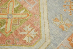 Blue & Pink Geometric Design Handwoven Wool Turkish Oushak Rug 5'2" x 6'6"