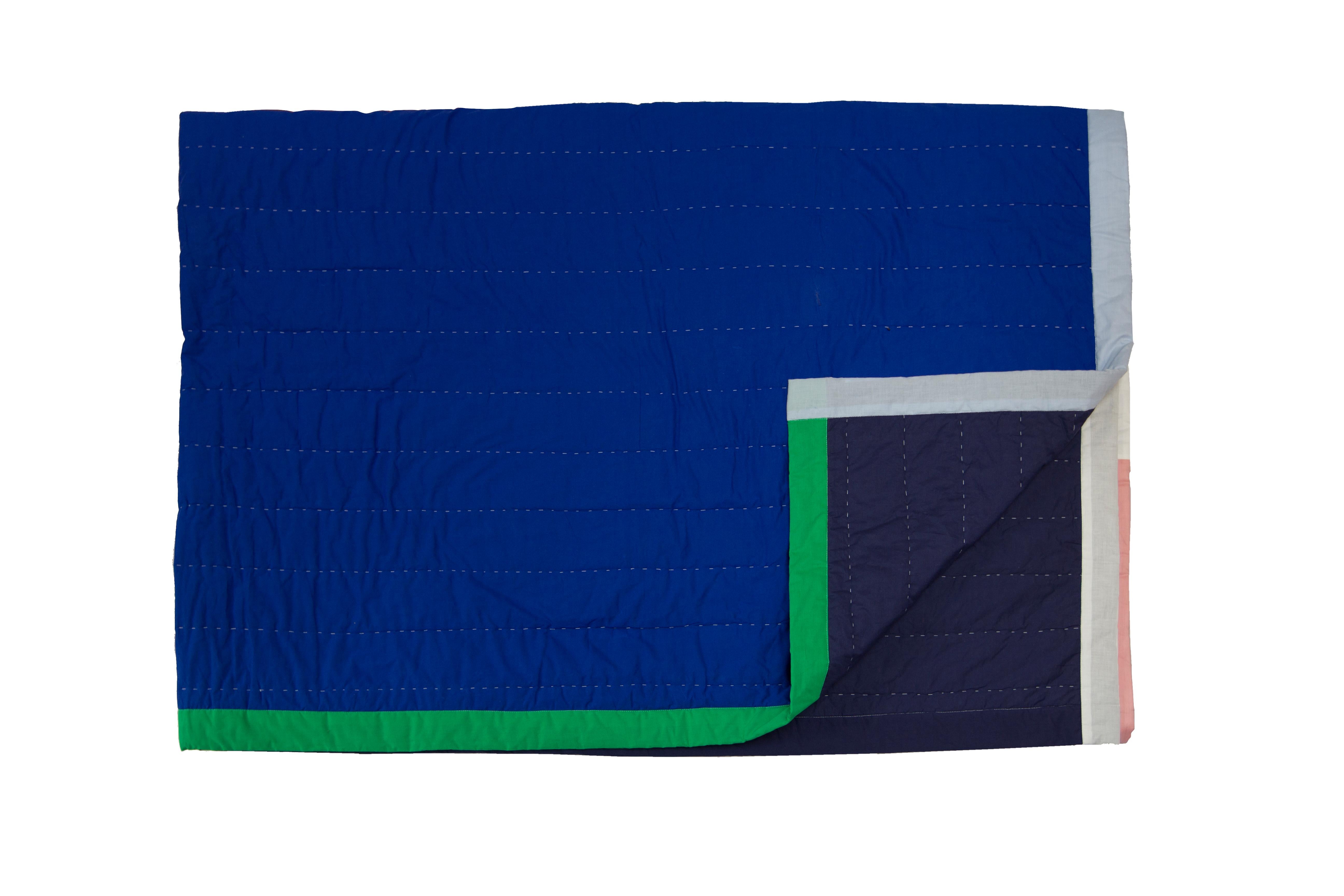 Blue & pink 'G+S x 2LG STUDIO Extra large quilt' hand made throw

100% Organic cotton quilts hand made in short runs by a small family run artisan studio in India. Made using GOTS certified fabric which is screen printed using AZO free water based