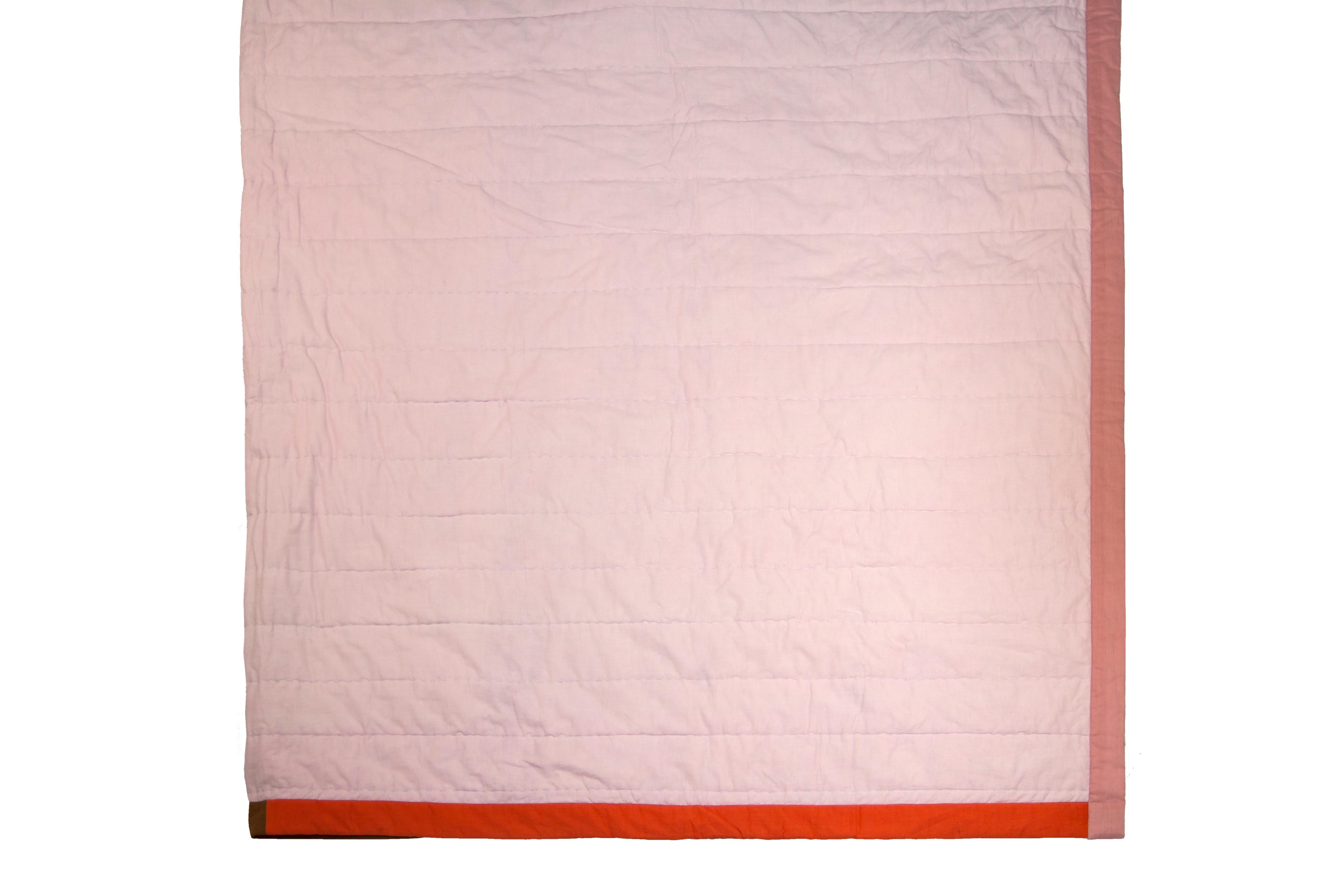 Modern Blue & pink handmade patchwork and quilted Organic cotton large bed throw quilt For Sale