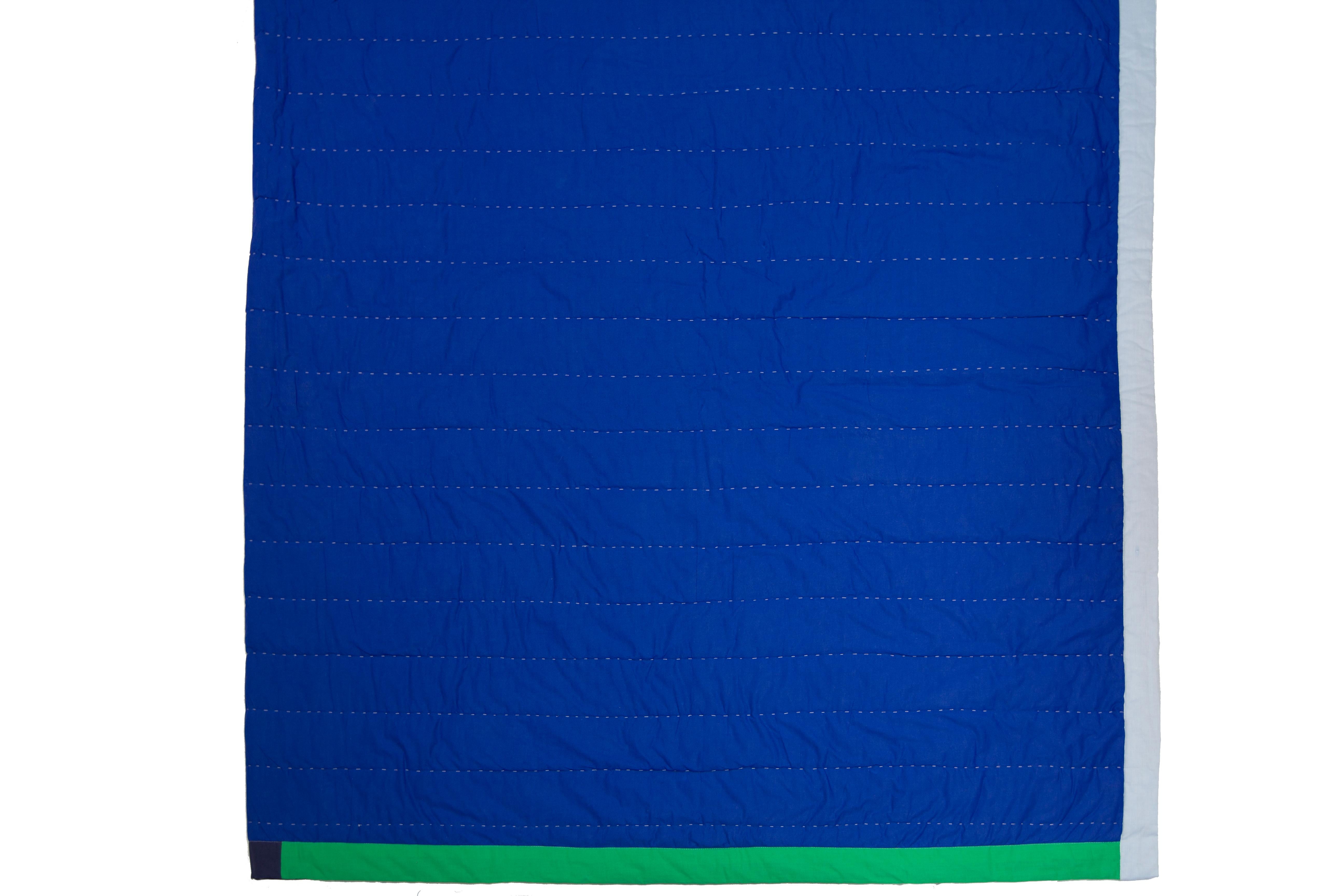 British Blue & pink handmade patchwork and quilted Organic cotton large bed throw quilt For Sale