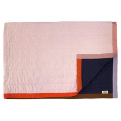 Blue & pink handmade patchwork and quilted Organic cotton large bed throw quilt