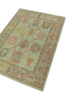 Blue & Pink Handwoven Wool Turkish Oushak Rug 3'11" x 5'5"