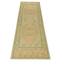 Blue 
Pink Handwoven Wool Turkish Oushak Runner 2
10" x 9
5"