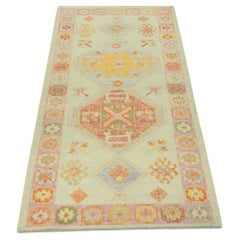 Blue 
Pink Handwoven Wool Turkish Oushak Runner 3
2" x 7
