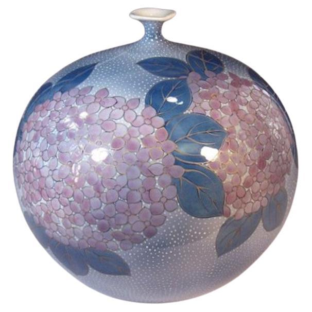Vase japonais contemporain en porcelaine bleu-violet par un maître artiste, 4 pièces