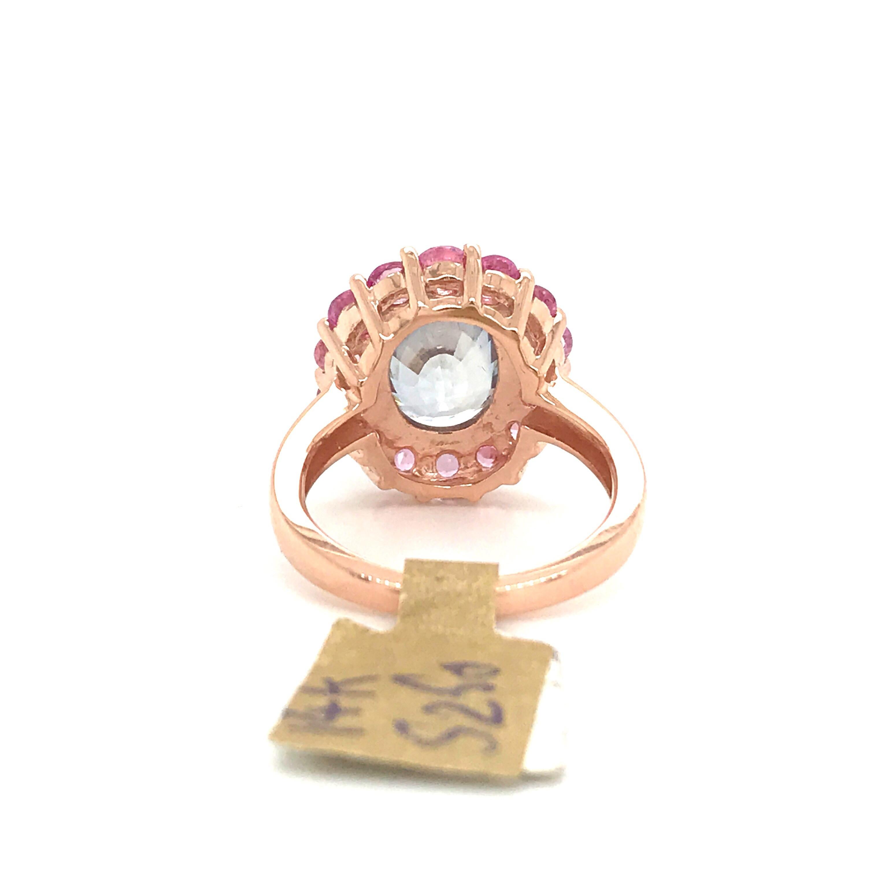 Oval Cut Blue and Pink Sapphire Cocktail Cluster Ring 6.63 Carat 14 Karat Yellow Gold