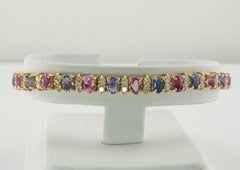 Natürliches blaues Pink Sapphire Diamant Armband 14K Gold