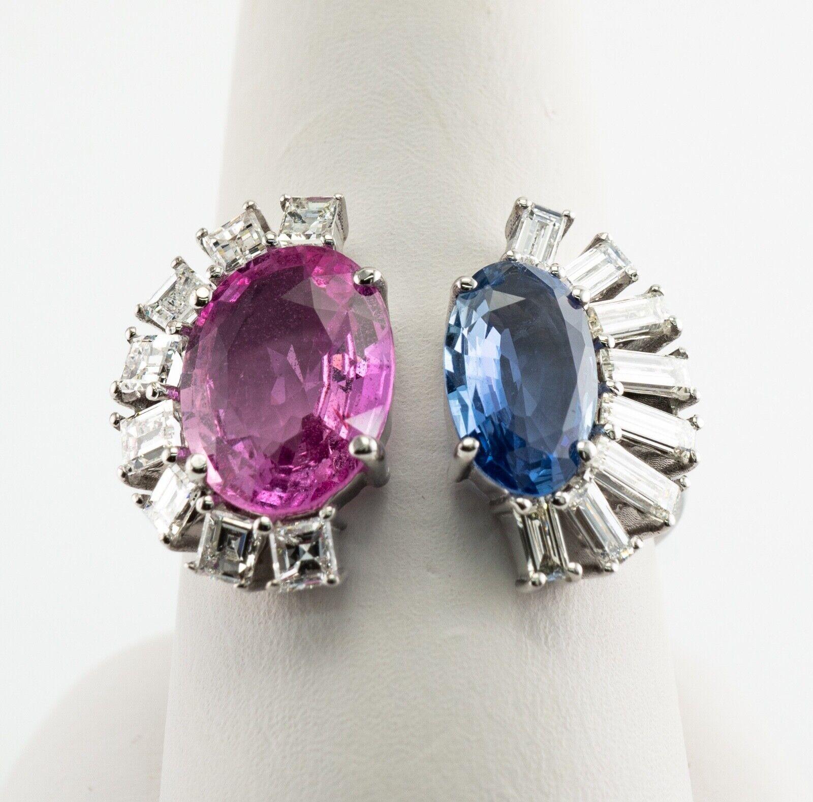 Blue Pink Sapphire Diamond Ring 18K White Gold Half Moon Setting For Sale 6