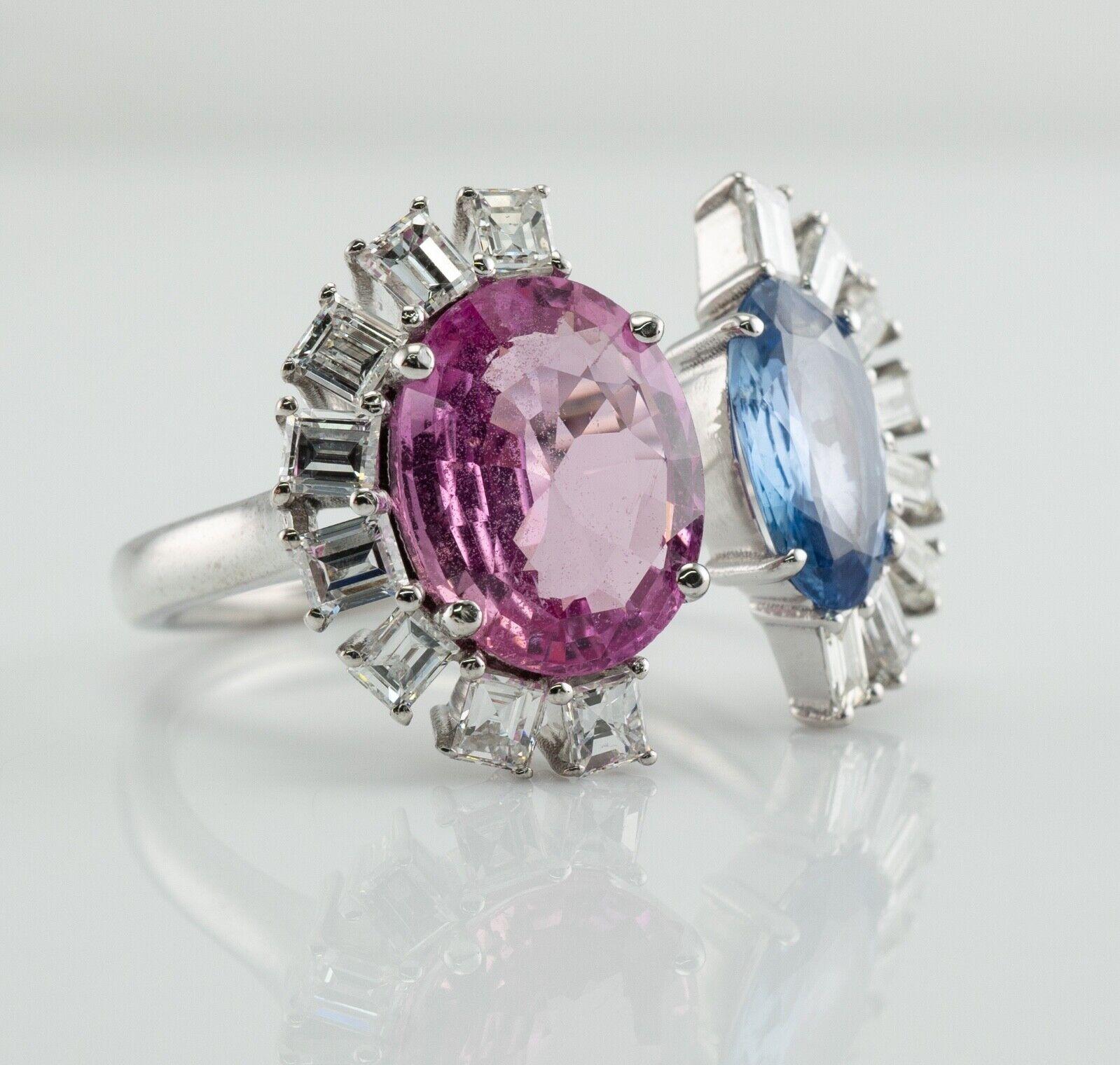 Blue Pink Sapphire Diamond Ring 18K White Gold Half Moon Setting For Sale 7