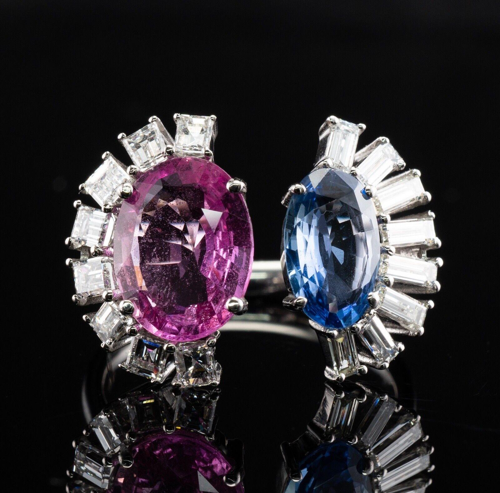 Halbmondfassung mit blauem, rosa Saphir und Diamantring aus 18 Karat Weißgold im Angebot 8