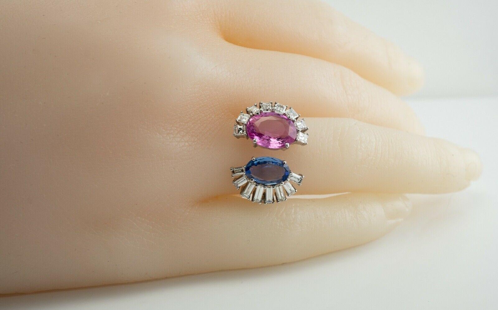 Blue Pink Sapphire Diamond Ring 18K White Gold Half Moon Setting In Good Condition For Sale In East Brunswick, NJ