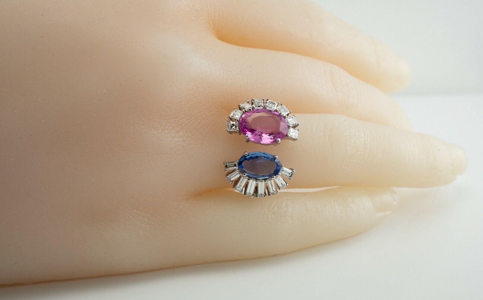 Anello con diamante e zaffiro rosa blu in oro bianco 18 carati con incastonatura a mezza luna In condizioni buone in vendita a East Brunswick, NJ