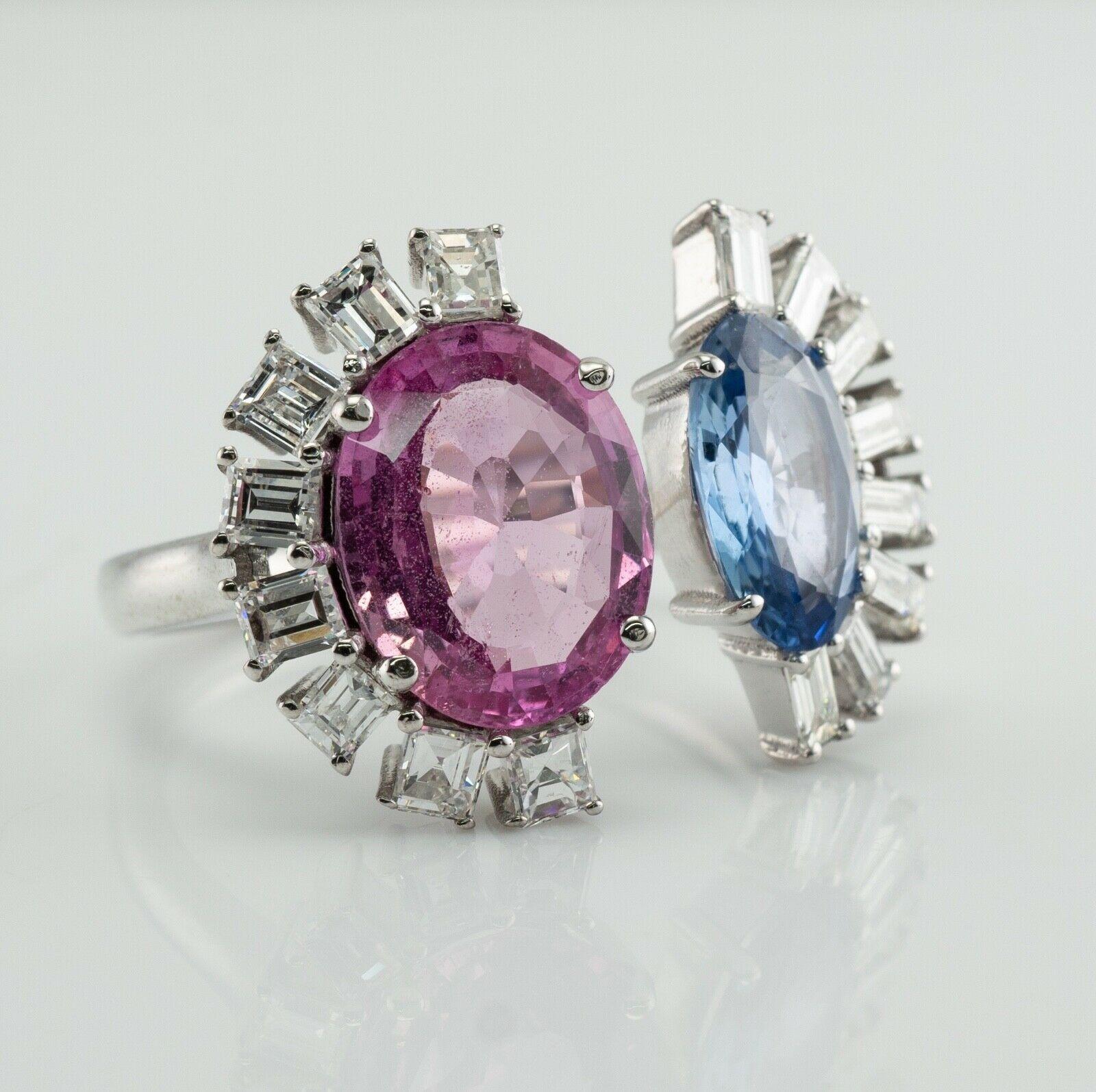 Blue Pink Sapphire Diamond Ring 18K White Gold Half Moon Setting For Sale 1