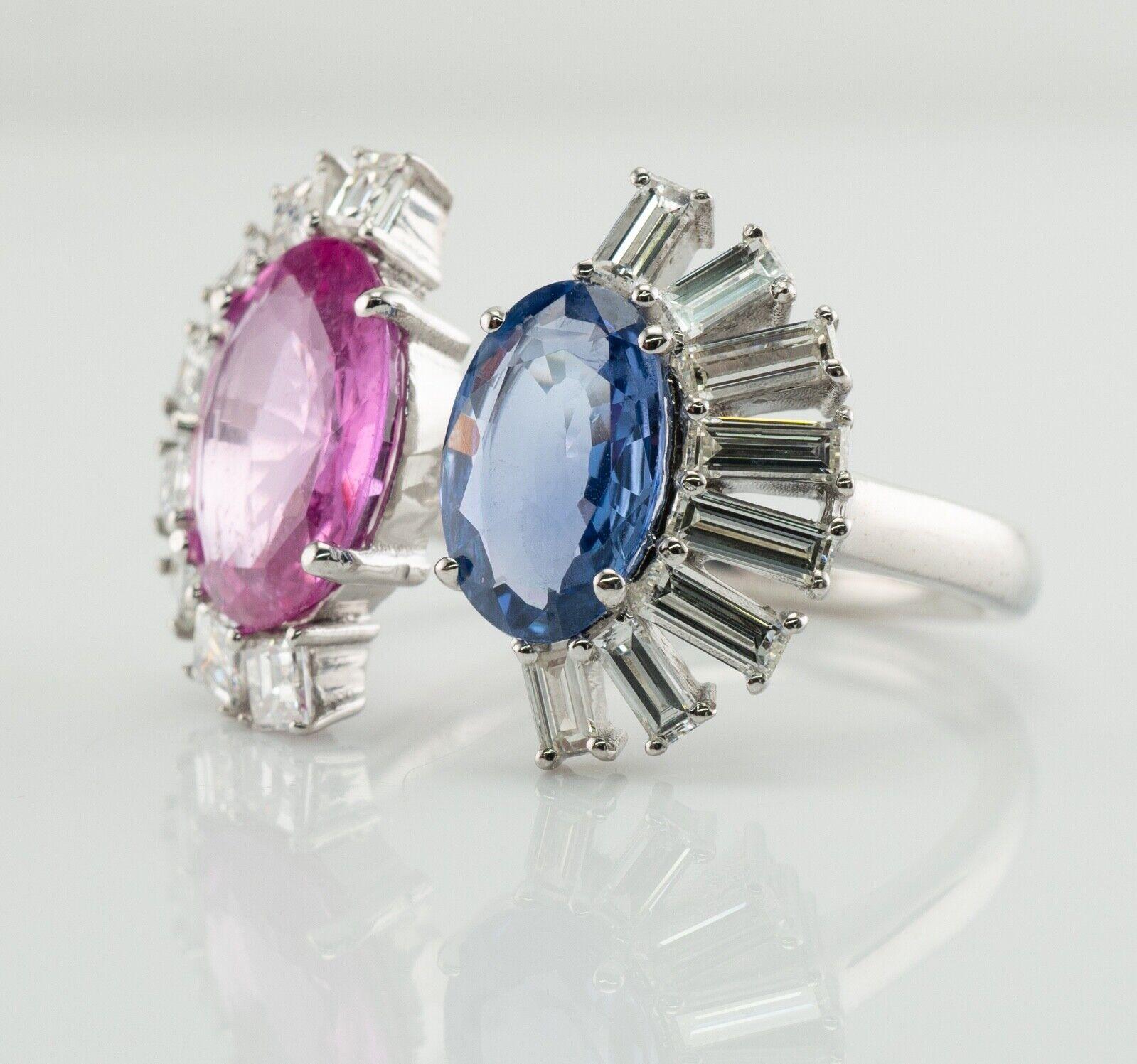 Blue Pink Sapphire Diamond Ring 18K White Gold Half Moon Setting For Sale 2