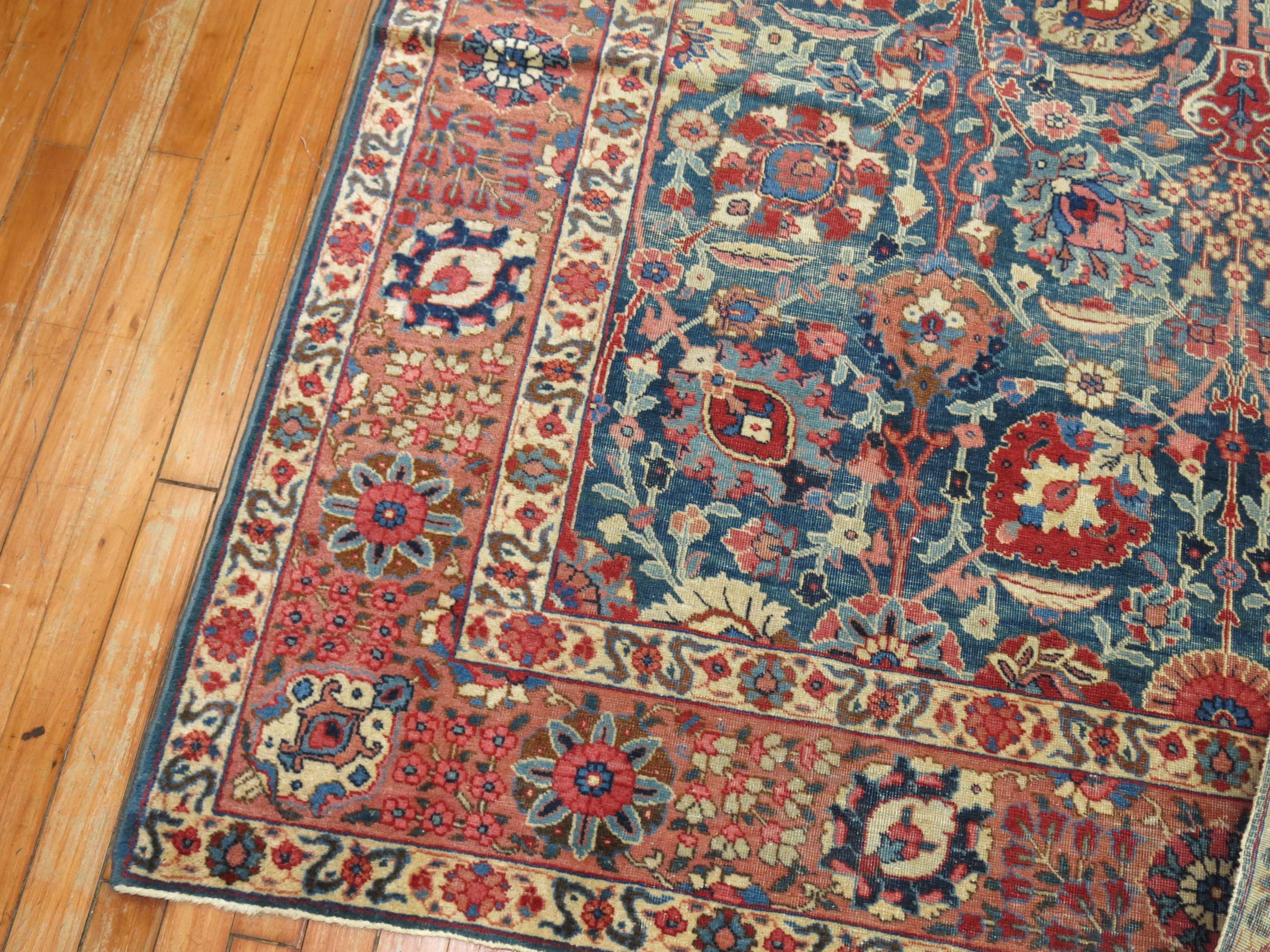 Blue Pink Traditional Persian Tabriz Rug In Good Condition In New York, NY