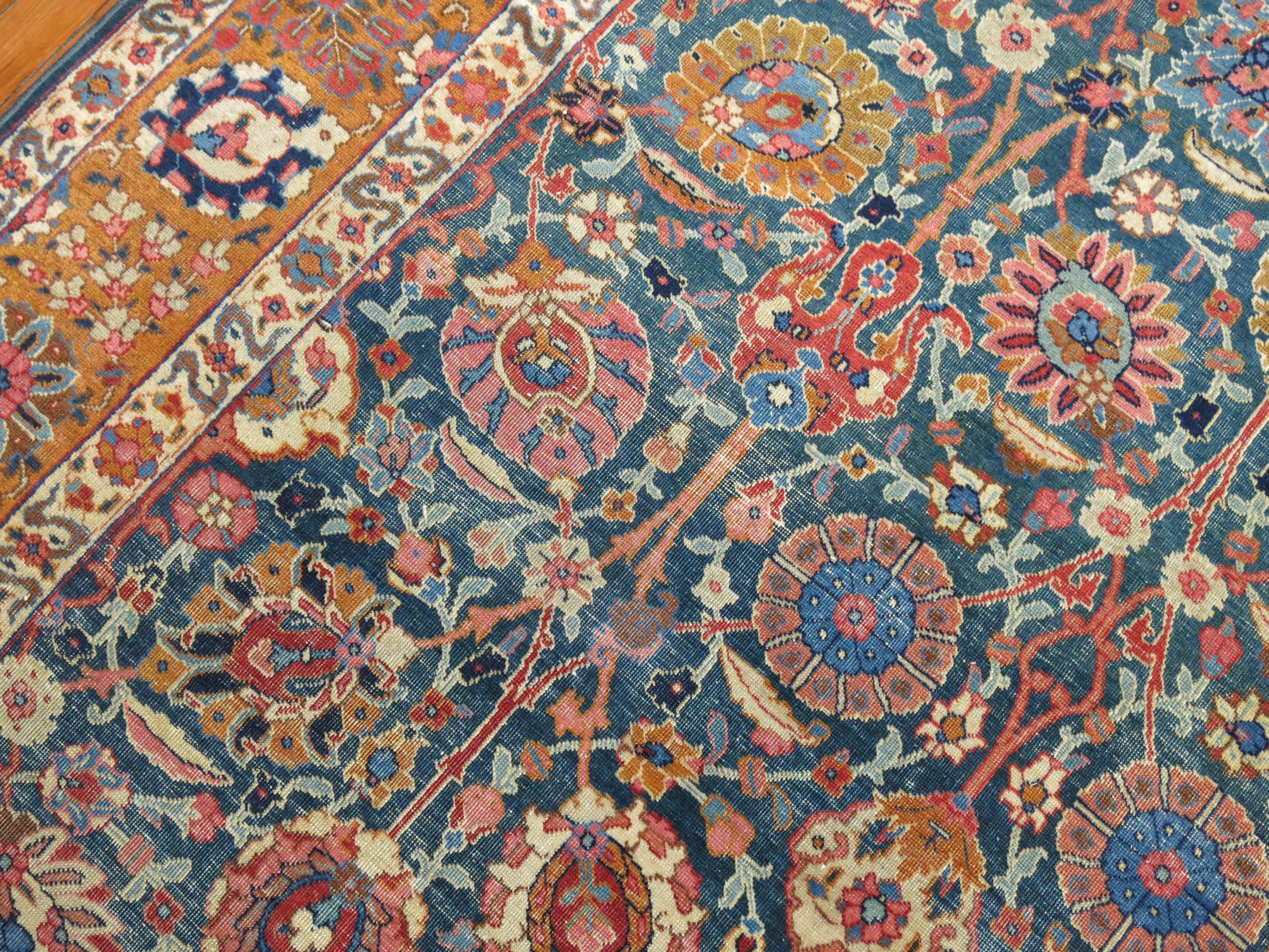 20th Century Blue Pink Traditional Persian Tabriz Rug