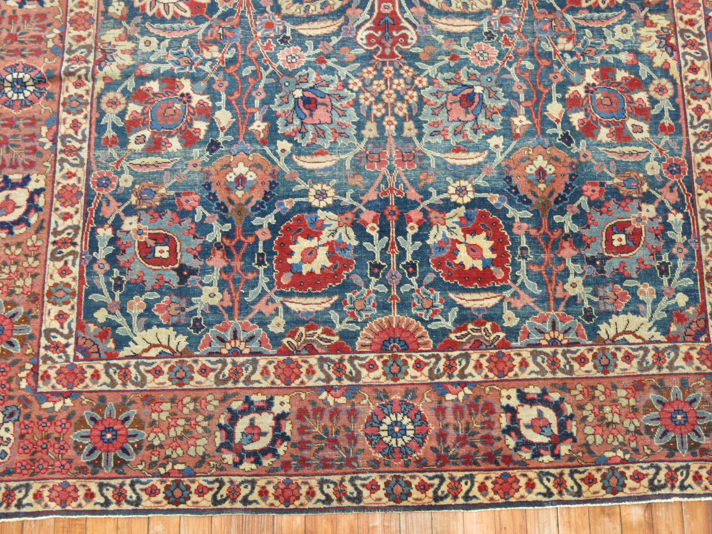 Blue Pink Traditional Persian Tabriz Rug 2