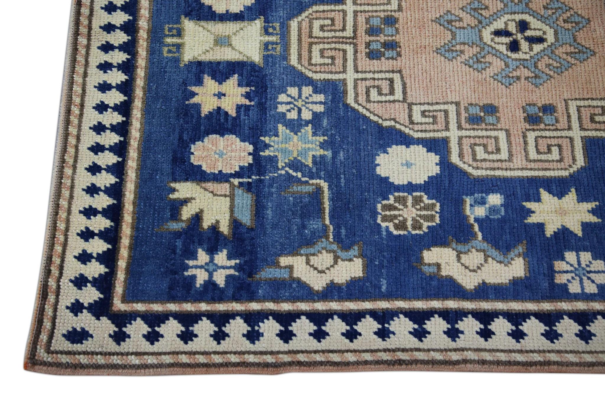 Tribal Blue & Pink Vintage Turkish Runner 3'7