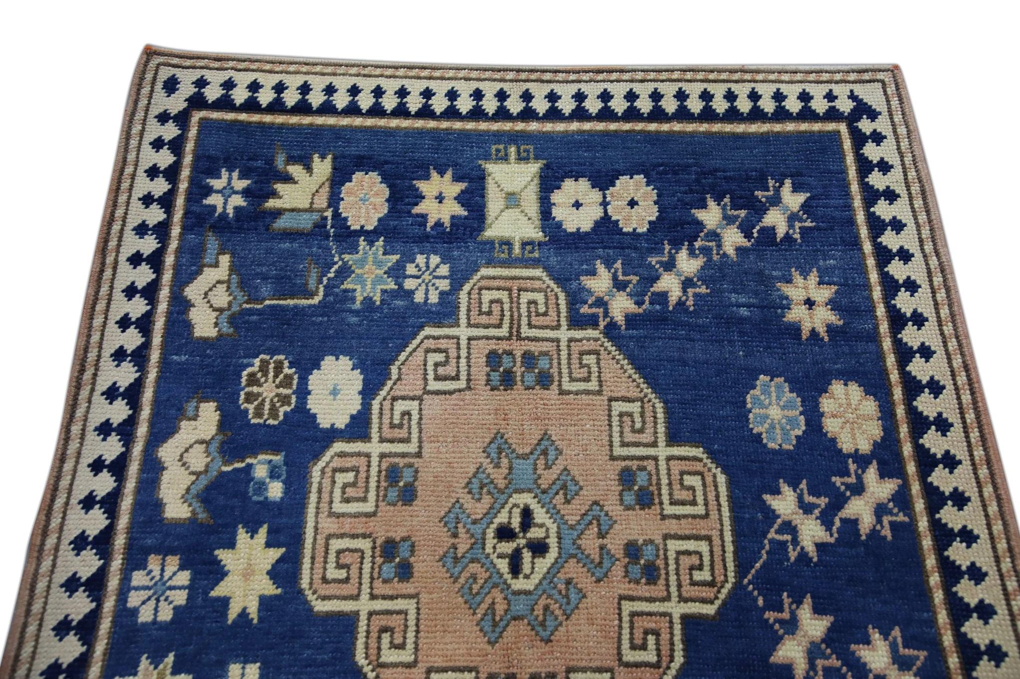Vegetable Dyed Blue & Pink Vintage Turkish Runner 3'7
