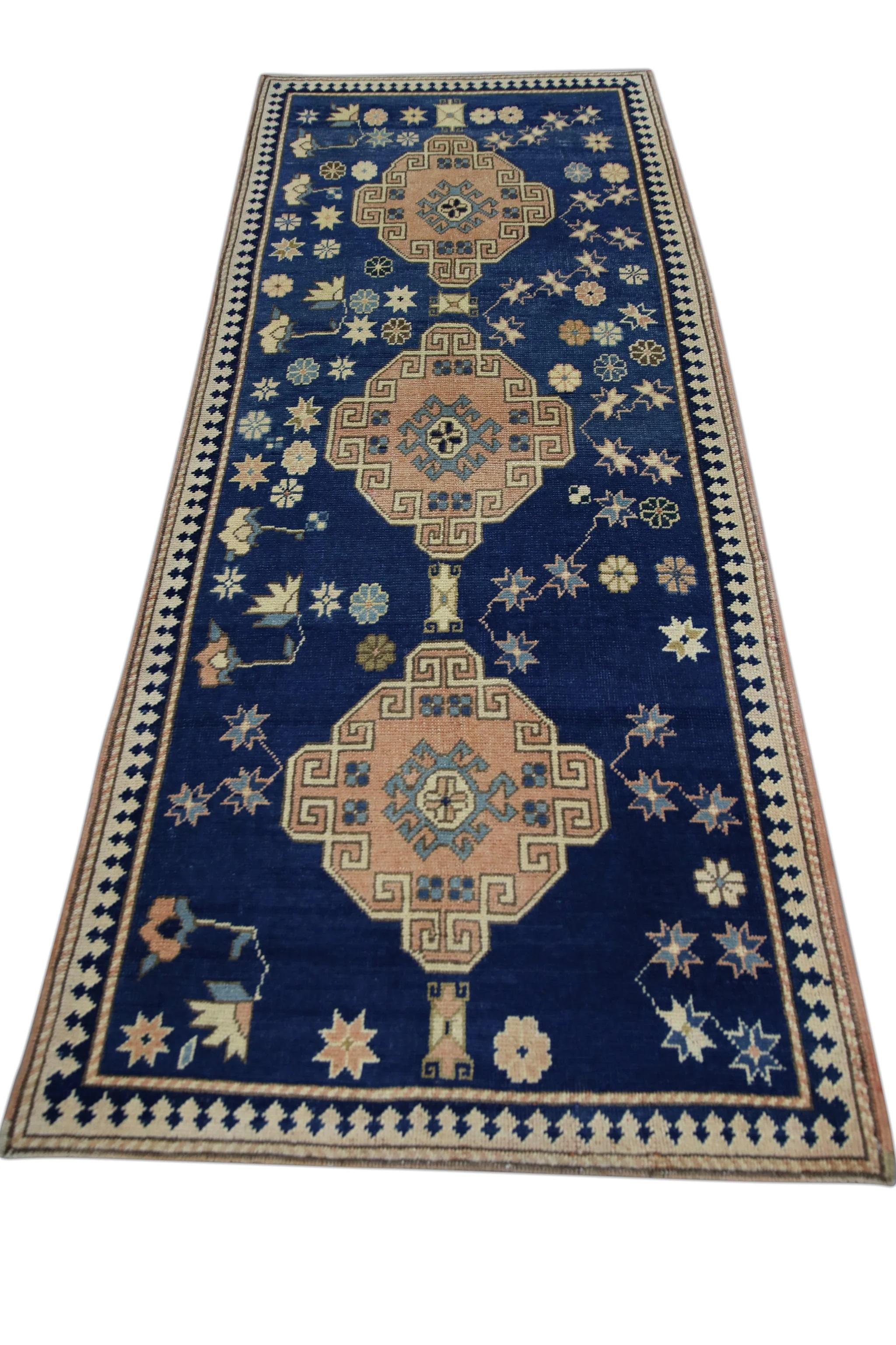 Blue & Pink Vintage Turkish Runner 3'7