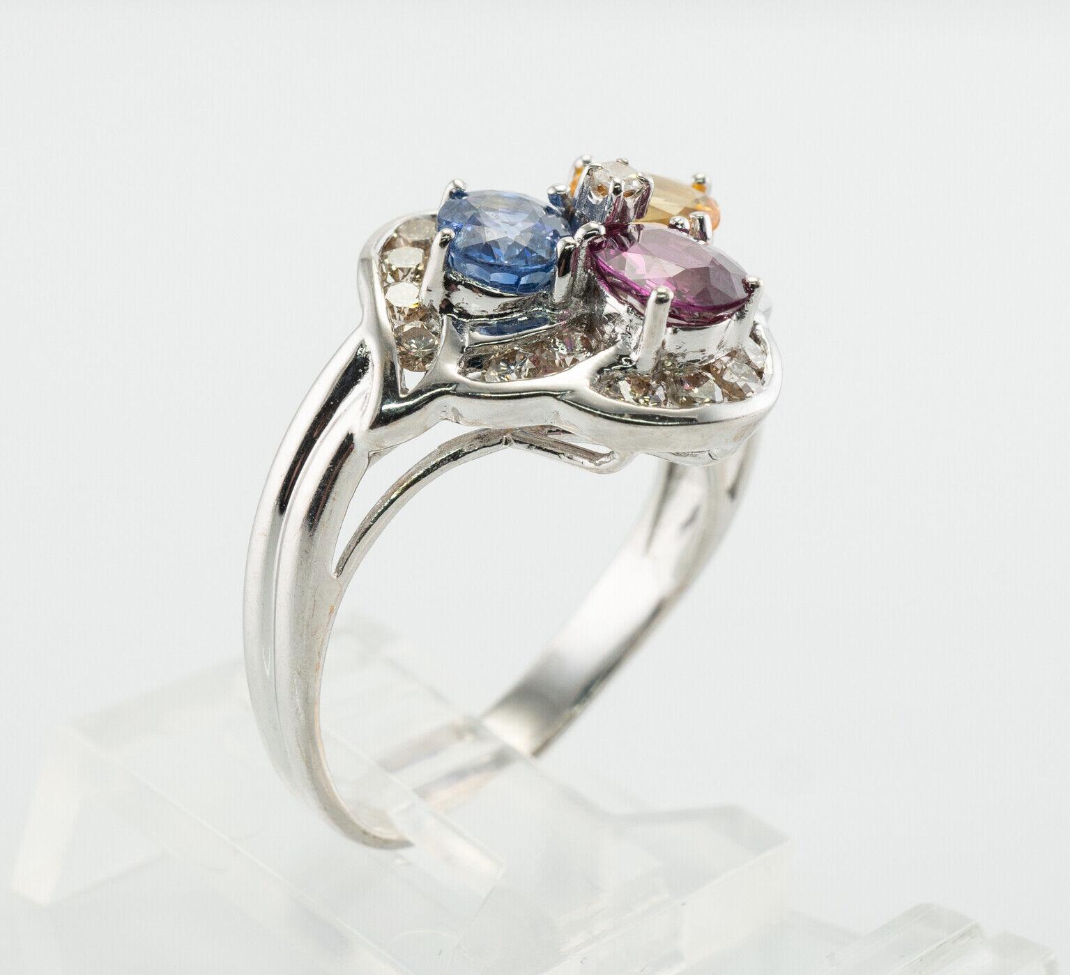 Blue Pink Yellow Sapphire Diamond Ring 14K Gold In Good Condition For Sale In East Brunswick, NJ