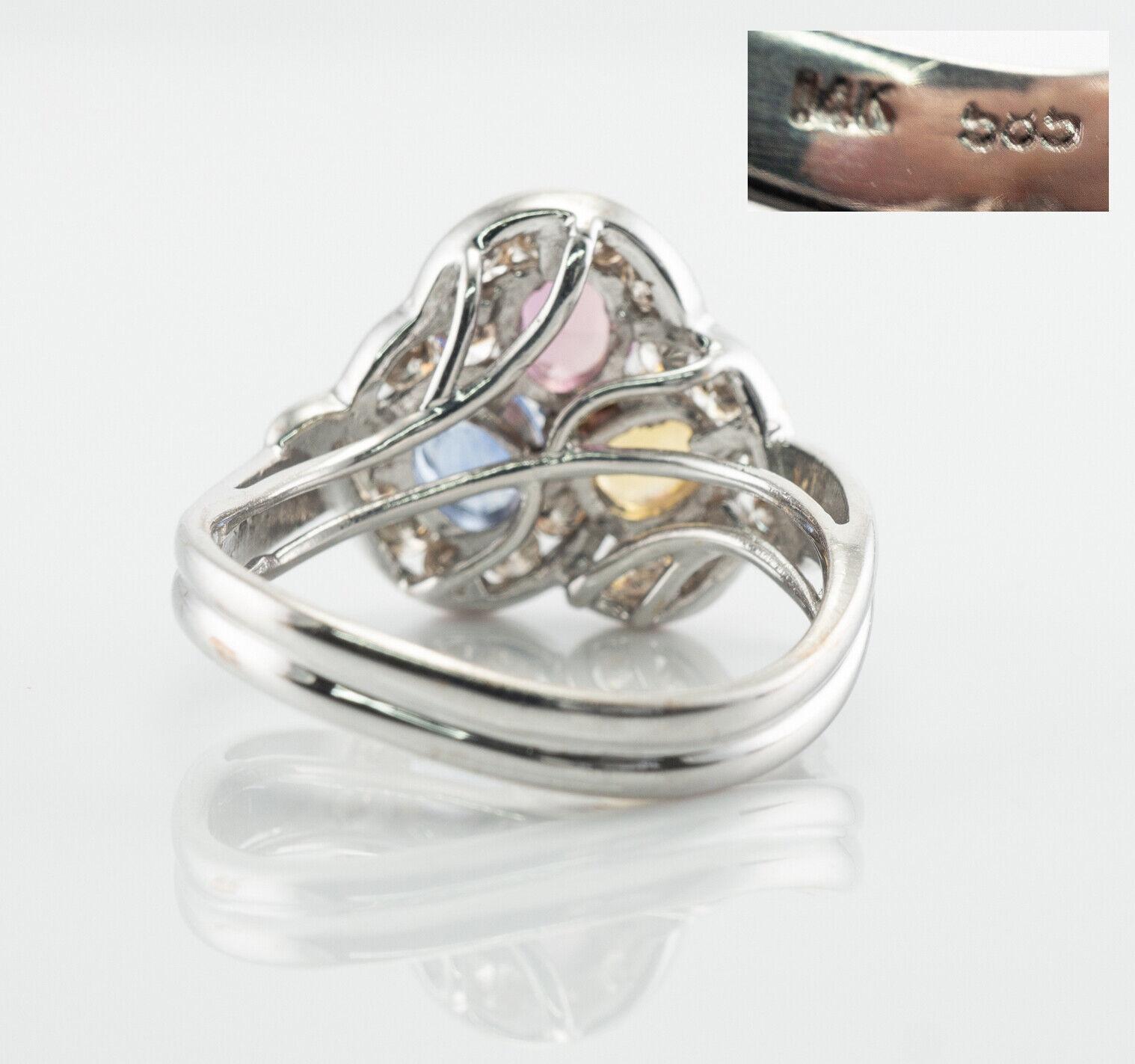 Blue Pink Yellow Sapphire Diamond Ring 14K Gold Three stones For Sale 1