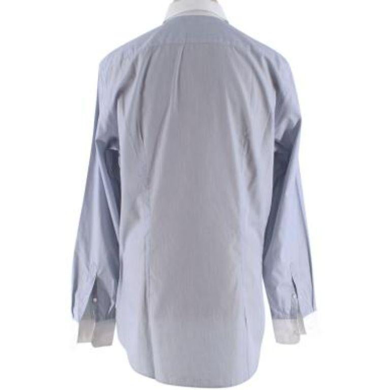Gray Blue Pinstripe Cotton Poplin Shirt For Sale