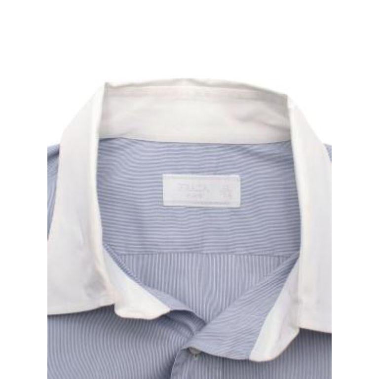 Men's Blue Pinstripe Cotton Poplin Shirt For Sale