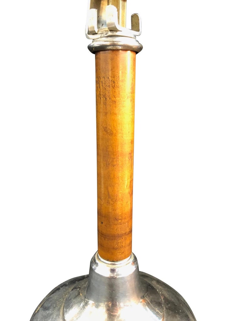 Blue Pirouette Table Lamp with Wooden Shaft, France, 1940s For Sale 9