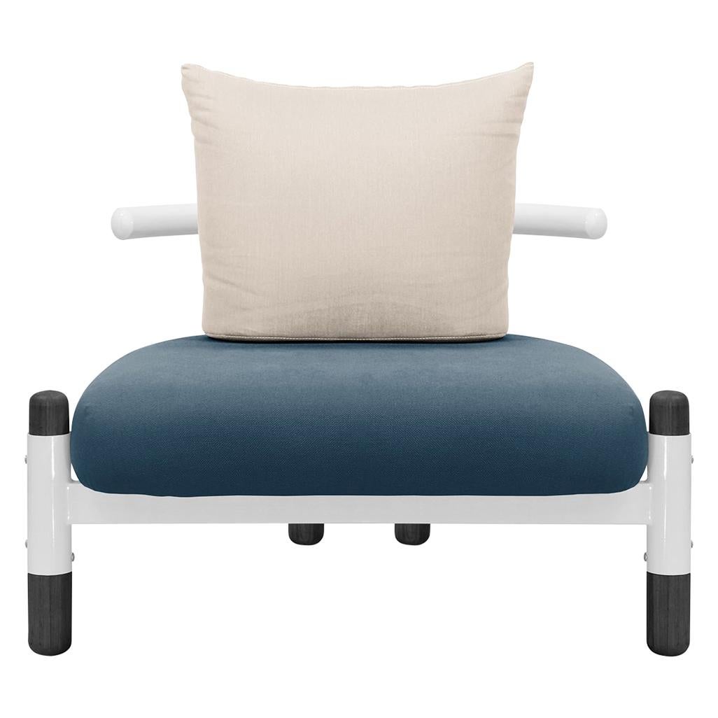 Blue PK15 Single Seat Sofa, Steel Structure and Ebonized Legs by Paulo Kobylka