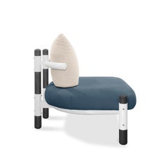 Canapé bleu PK15 à un siège, structure en acier et pieds ébénisés de Paulo Kobylka