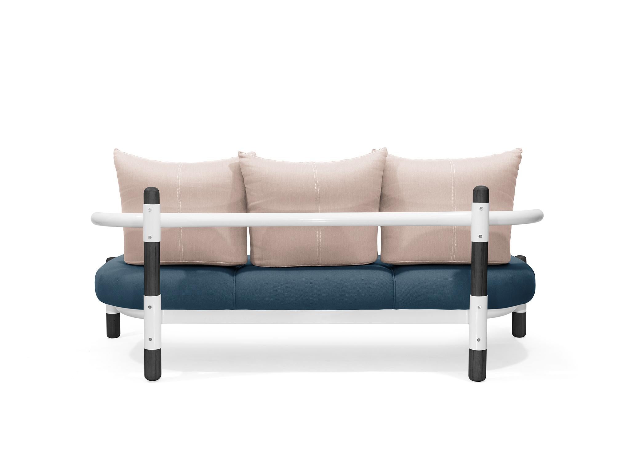 Brazilian Blue PK15 Three-Seat Sofa, Steel Structure & Ebonized Wood Legs by Paulo Kobylka For Sale