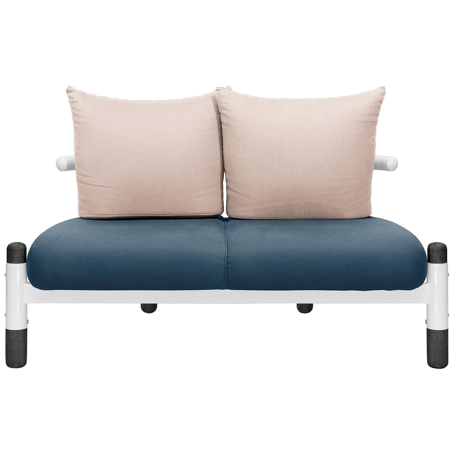 Blaues PK15 Zweisitzer-Sofa mit Stahlstruktur und ebonisierten Holzbeinen von Paulo Kobylka