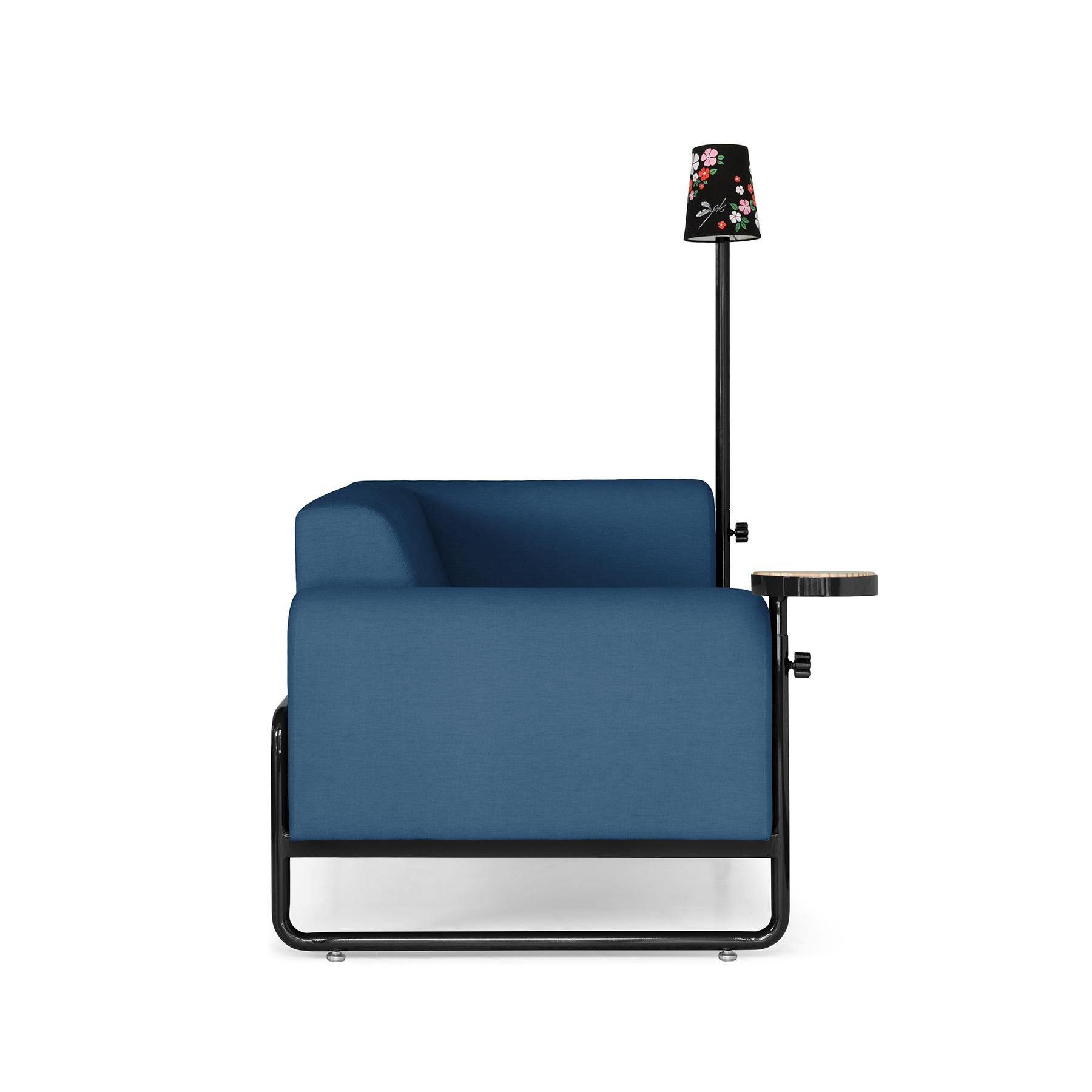 Post-Modern Blue PK8 Armchair, Seat & Lamp Hybrid, Handmade Metal Structure by Paulo Kobylka For Sale