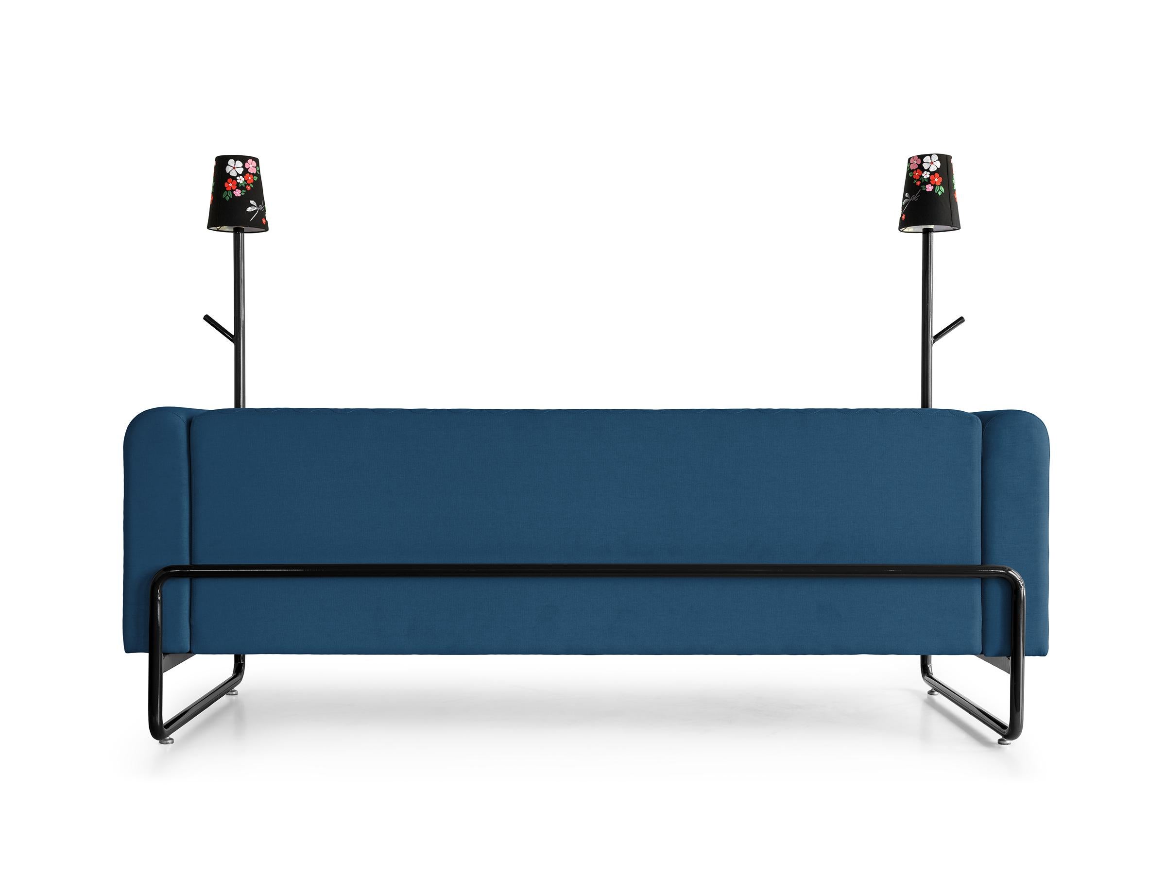 Brazilian Blue PK9 Sofa, Seat & Lamp Hybrid, Handmade Metal Structure by Paulo Kobylka For Sale