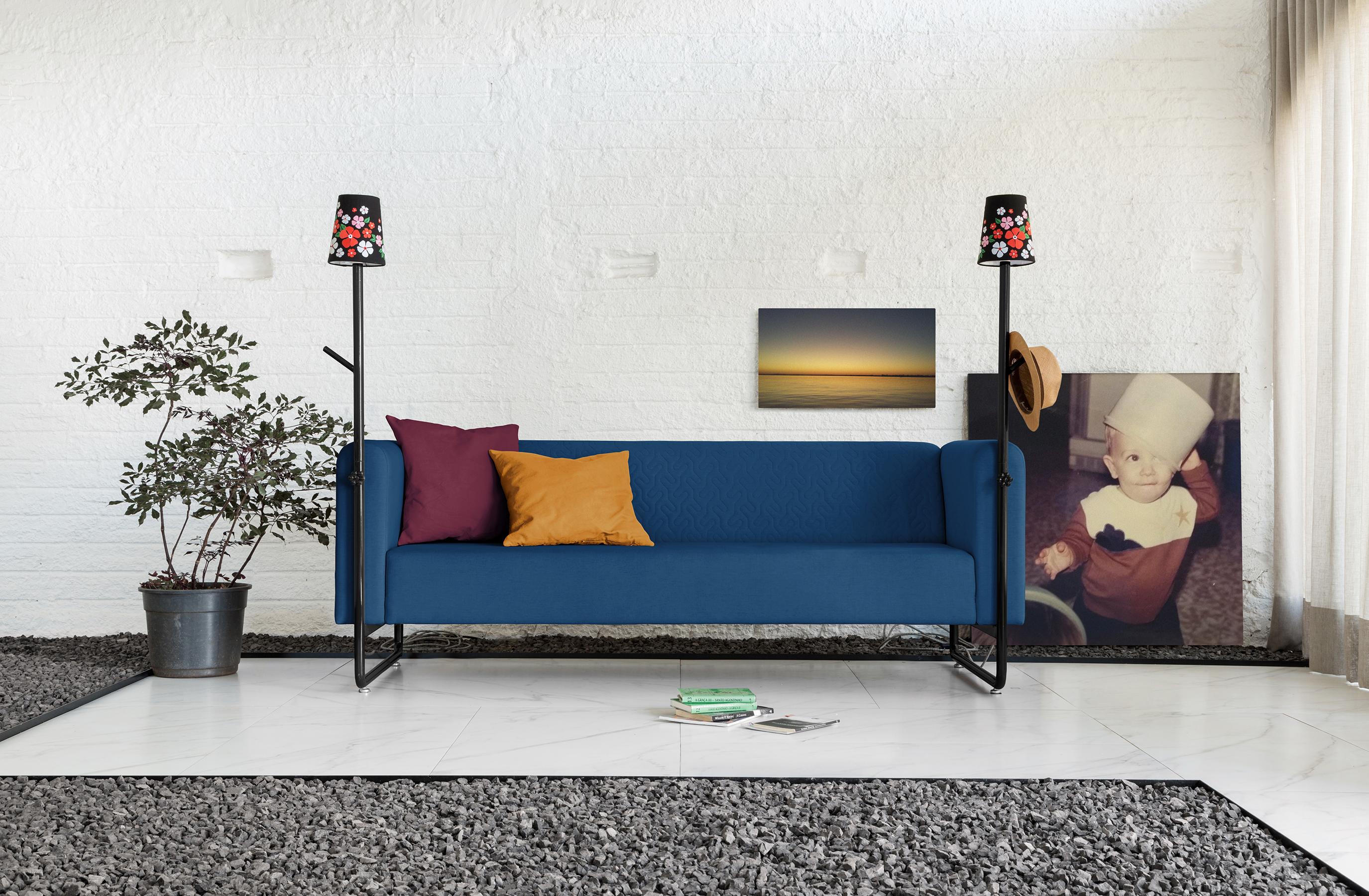 Quilted Blue PK9 Sofa, Seat & Lamp Hybrid, Handmade Metal Structure by Paulo Kobylka For Sale