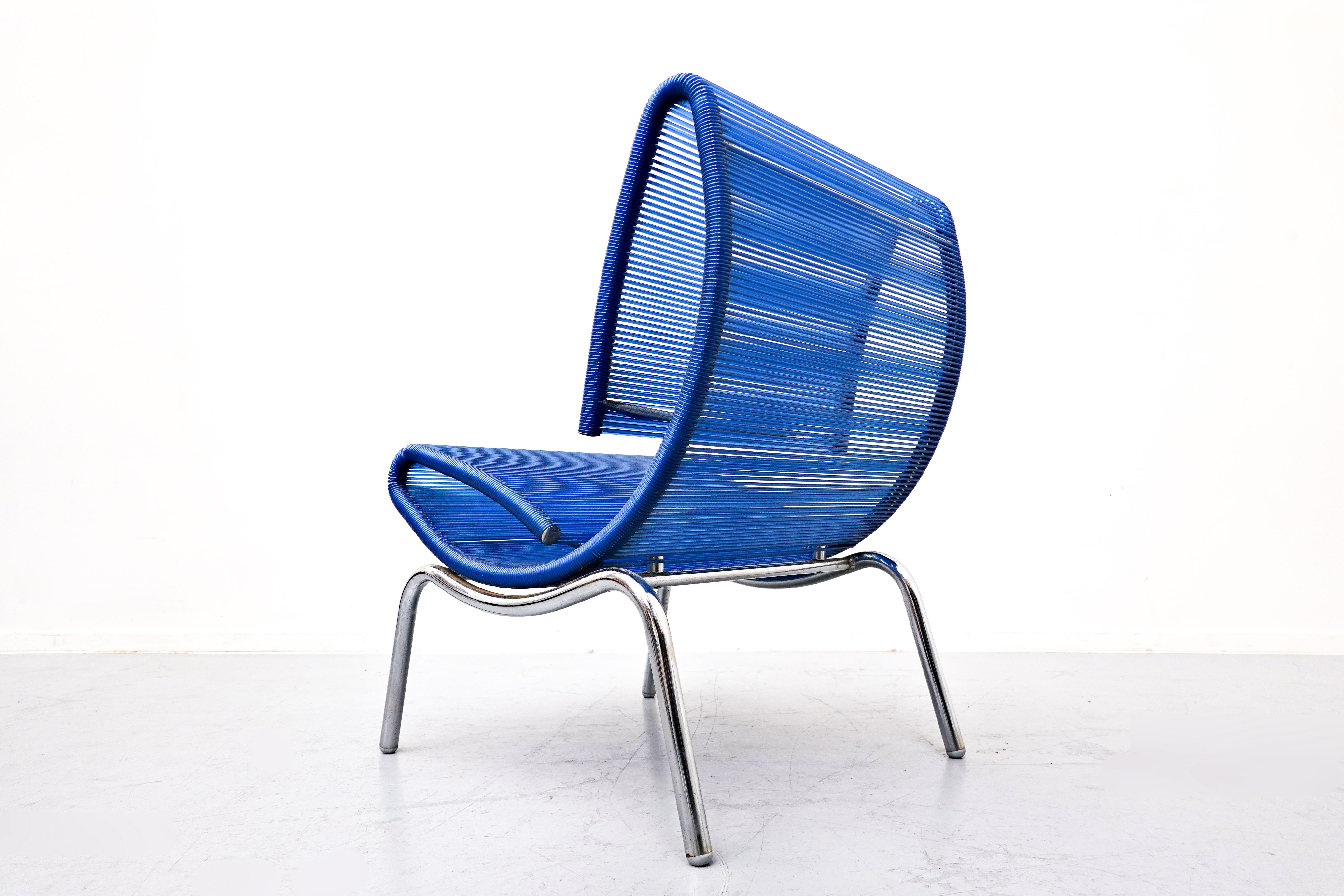Italian Blue Plastic Rope Chair by Roberto Semprini, Italy For Sale