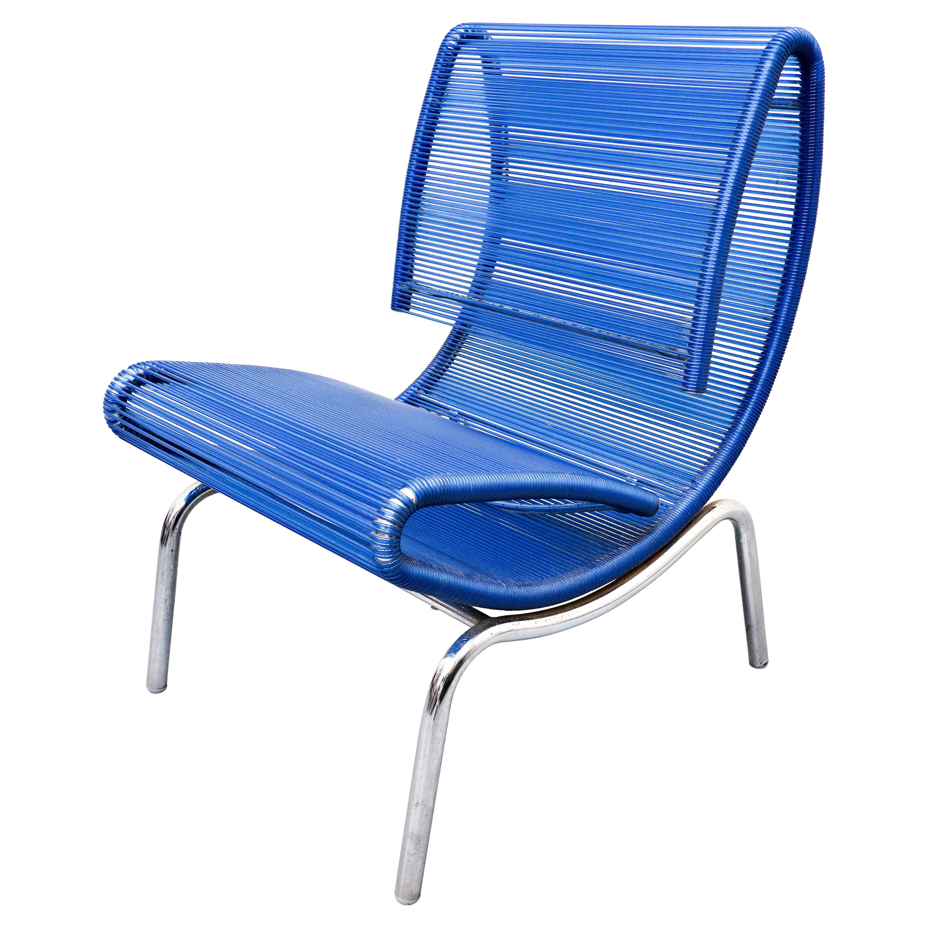 Blauer Seilstuhl aus Kunststoff von Roberto Semprini, Italien