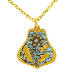 Blue Plique-à-Jour Jugendstil Gold Pendant