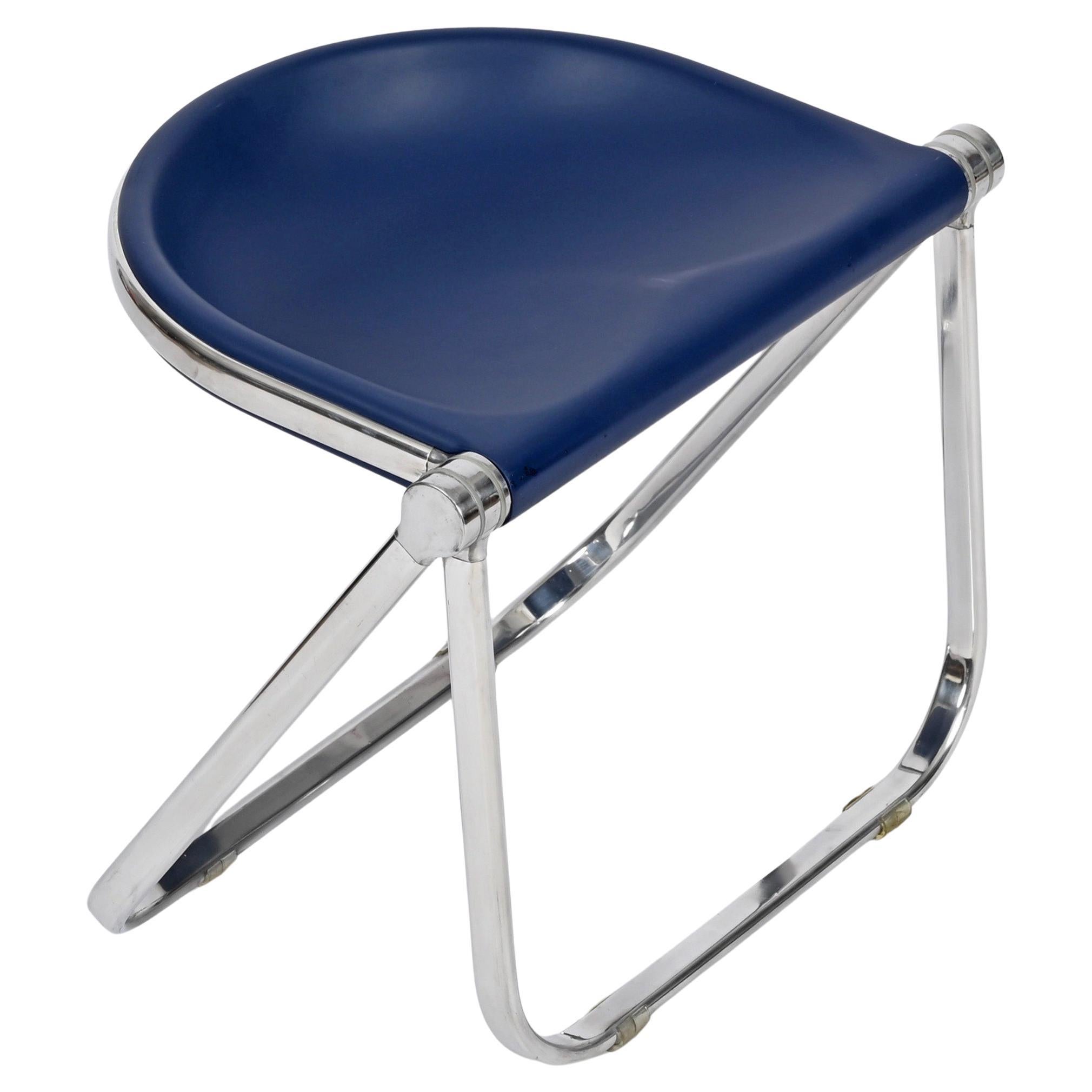 Italienischer klappbarer Hocker aus blauem Pluff von G. Piretti für Anonima Castelli, 1960er Jahre im Angebot 4