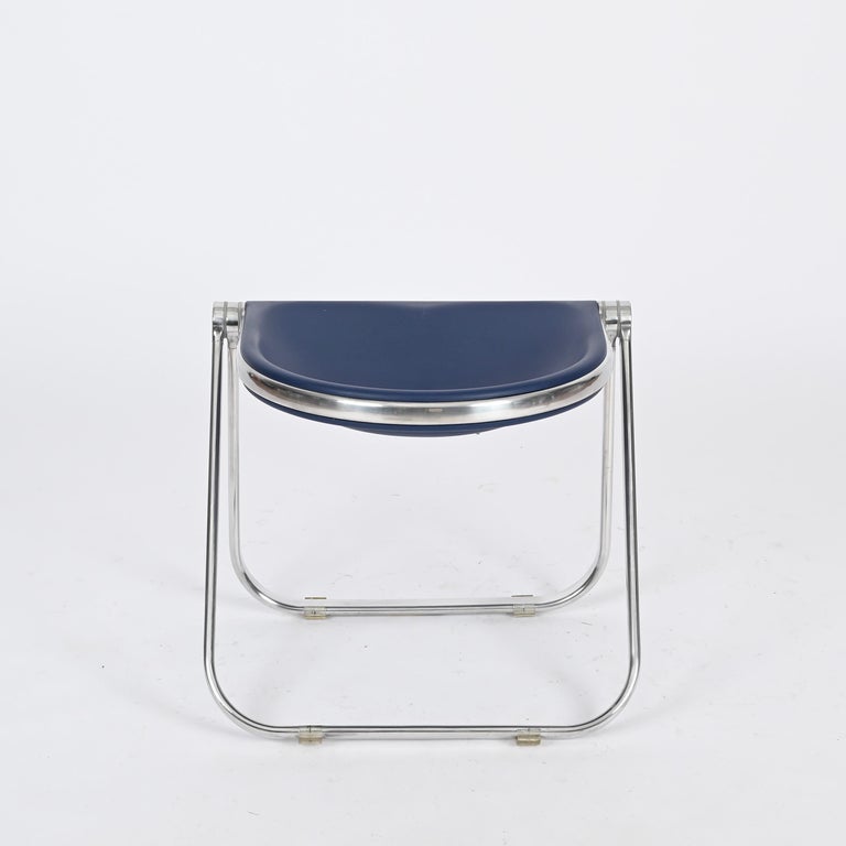 Blue Pluff Italian Folding Stool Chair by G. Piretti for Anonima