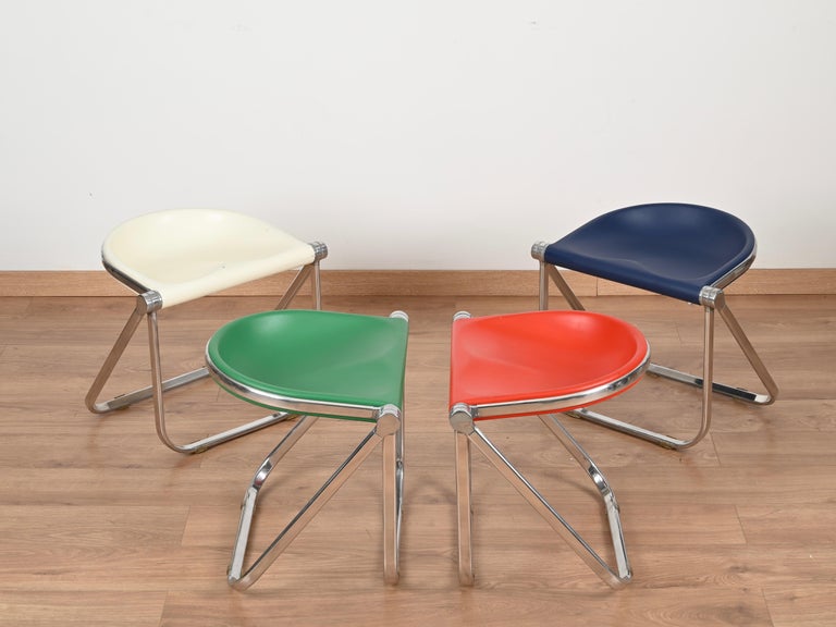 Blue Pluff Italian Folding Stool Chair by G. Piretti for Anonima
