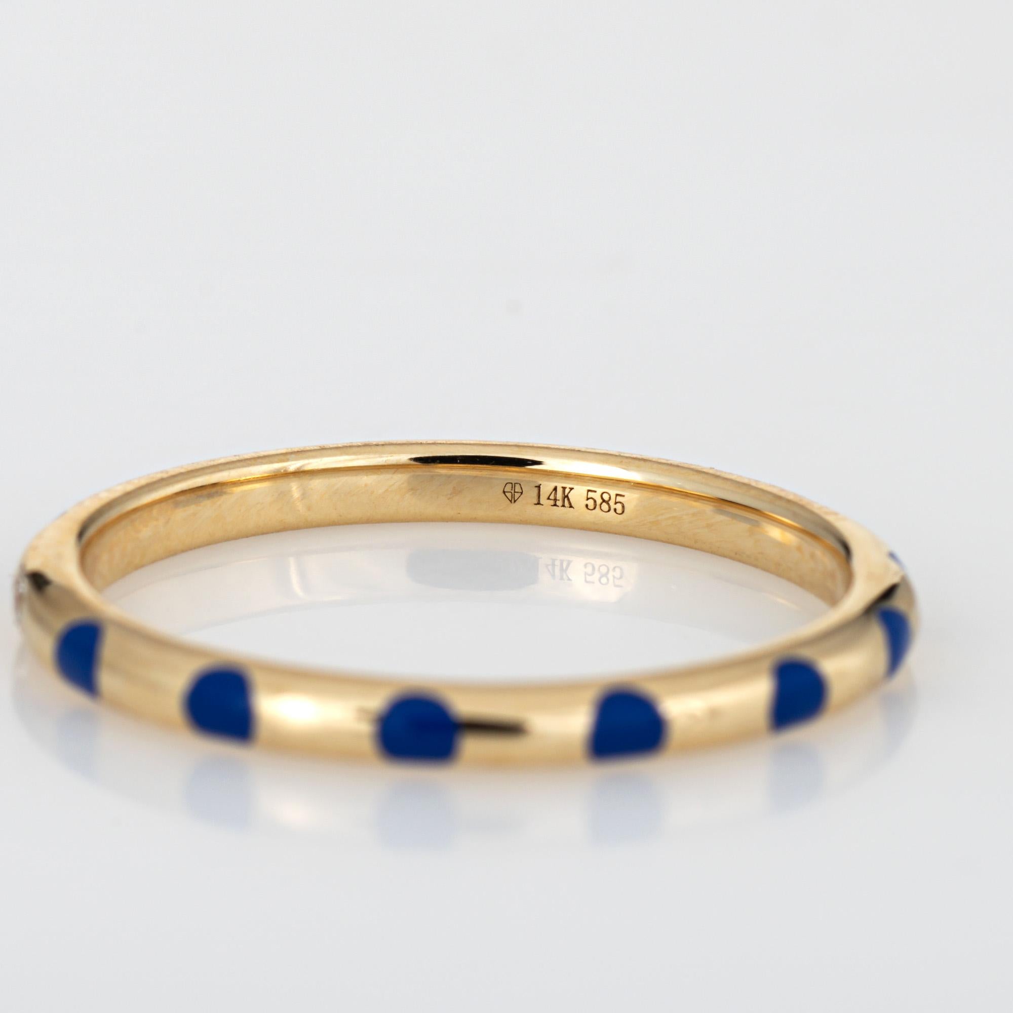 Blue Polka Dot Enamel Diamond Ring Sz 6.5 14k Yellow Gold Stacking Band Jewelry For Sale 1