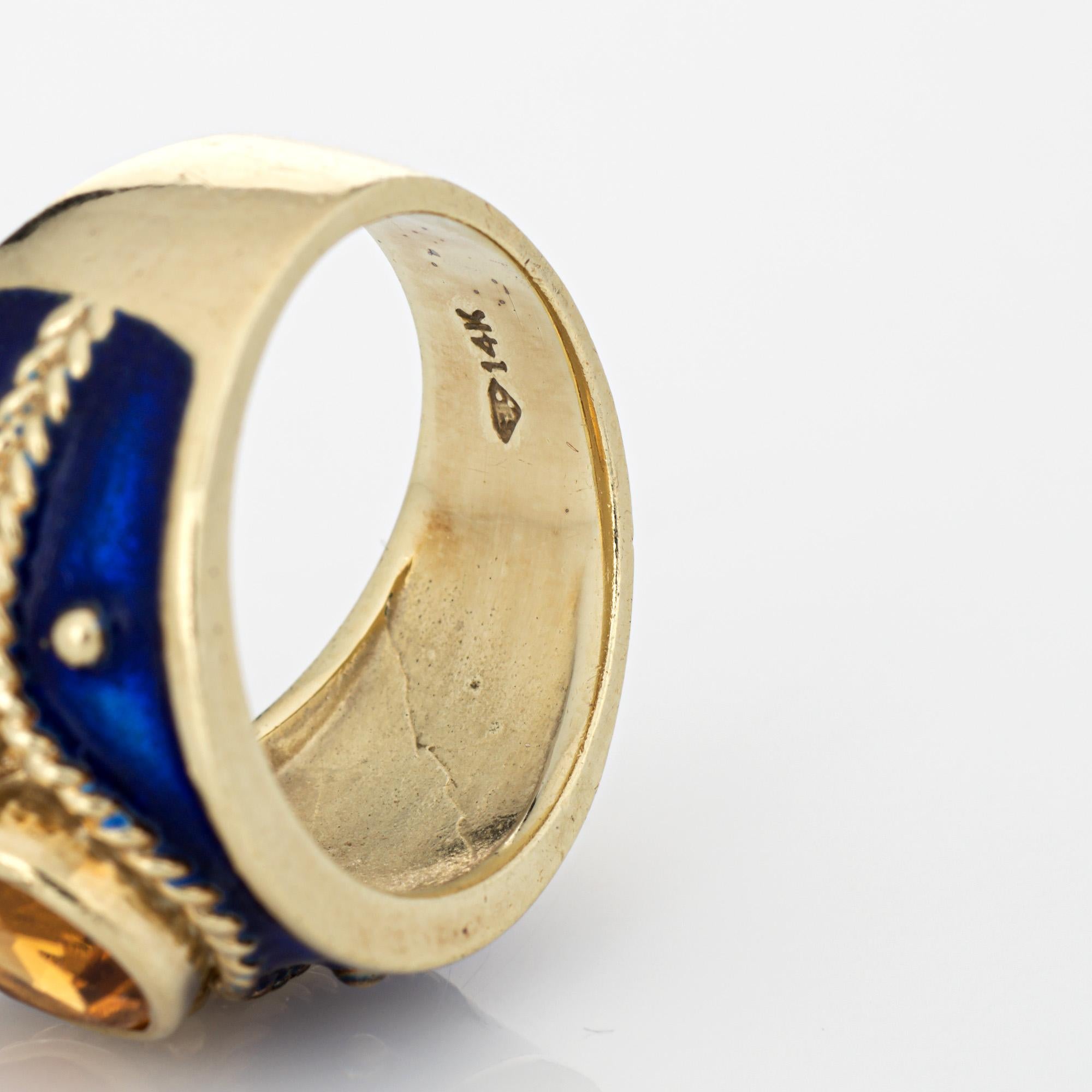 Blue Polka Dot Enamel Diamond Ring Sz 6.5 14k Yellow Gold Stacking Band Jewelry For Sale 2