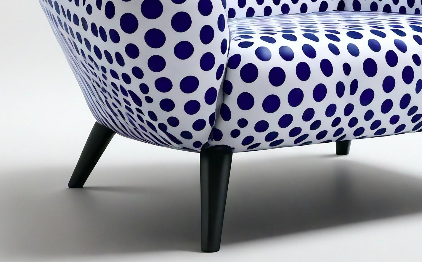 Upholstery Blue Polkadot Lounge Chair For Sale